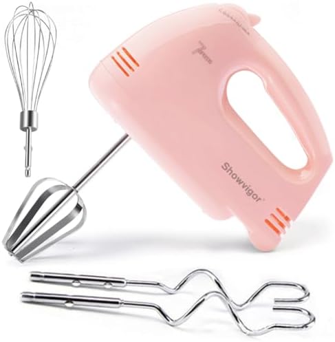 Handmixer Electric Handheld - 7 Speed Portable Kitchen Mixer Electric with 5 Stainless Steel Accessories Whisk, Food Beater for Whipping Mixing Cookies Cakes Eggs, Pink