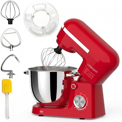6in1 Stand Mixer with 6.5 Quart Bowl, 660W 10+p Speeds Kitchen Food Mixer Tilt-Head Bread Dough and Cake Mixers for Home Daily Use (Red)