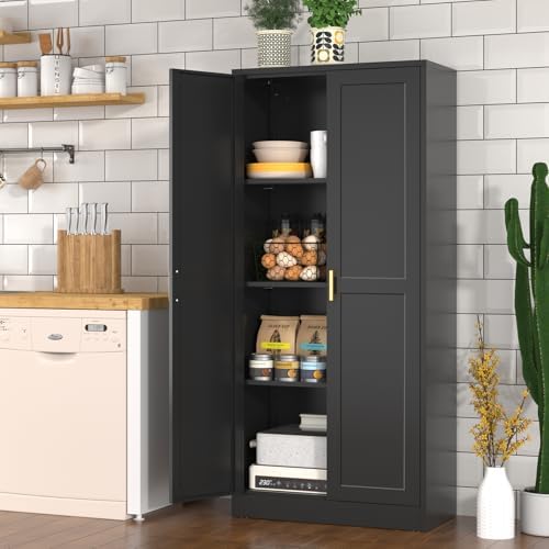 Polup 60" Black Metal Kitchen Pantry Storage Cabinet with Doors and Shelves
