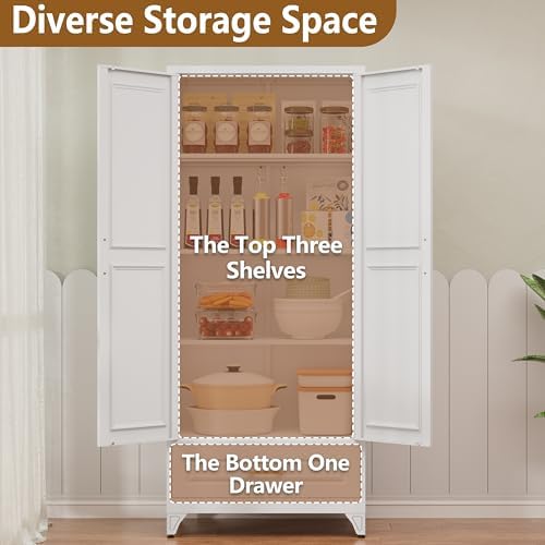 Polup 75" Metal Storage Cabinet, Tall Kitchen Pantry Cabinet with 1 Drawer