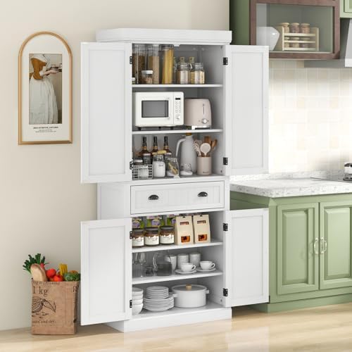 Tangkula 72" H Pantry Cabinet, Large Tall Storage Cabinet with Doors, White