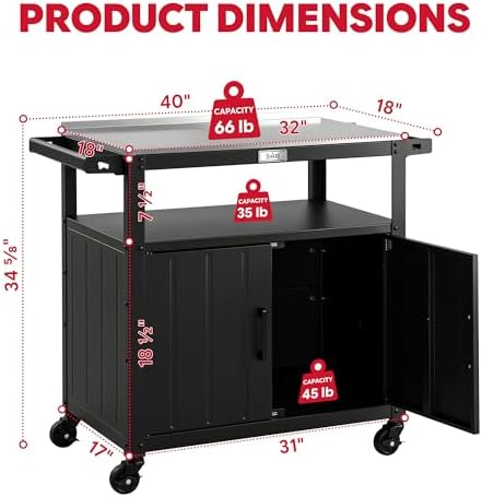 Feasto Outdoor Grill Cart w/Storage Cabinet, Stainless Steel Top, Black