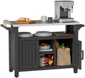 Bifanuo Outdoor Grill Table Grill Cart with Stainless Steel Top & Storage Cabinet for Food Prep and Storage, Portable and Durable with Wheels(Classic Black)