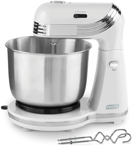 Dash Everyday Stand Mixer - Compact Tilt-Head Stand Mixer for Everyday Recipes - 6-Speed Power with Stainless Steel Bowl - White, 3-Quart