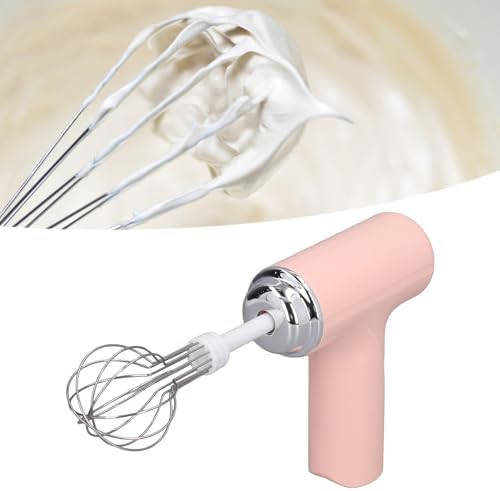 Electric Egg Beater, Cordless Hand Mixer with 2 Metal Mixing Whisk, 3 Speeds Adjustable, for Whipping Cream Butter Stirring Egg Liquid Jam (Pink)
