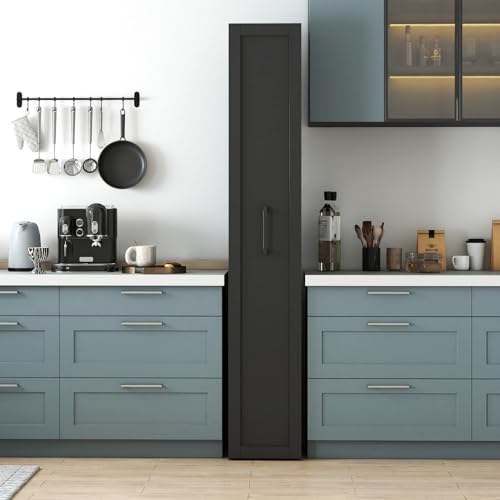 KEIKI Pull-Out Kitchen Pantry Storage Cabinet with Multi-Tier Shelf, Spice Rack Next to Fridge, Freestanding Wood Hutch Food Pantries Cupboard for Coffee Bar, Dining Room, Narrow Spaces