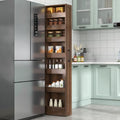 KEIKI 7 Tier Pull-Out Kitchen Pantry Storage Cabinet, Multi-Tier Single-sided Open Shelf, Spice Rack Next to Fridge, Freestanding Wood Hutch Food Pantries Cupboard for Dining Room, Narrow Spaces