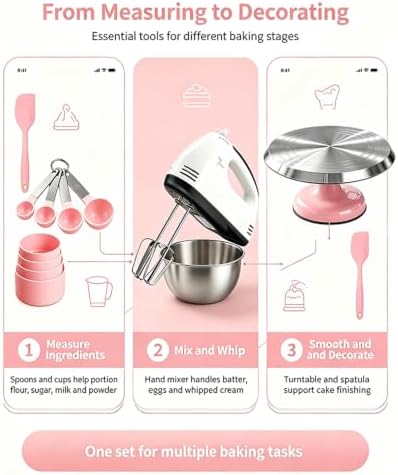 Showvigor 300W Electric Hand Mixer with 12'' Cake Turnable Stand Set