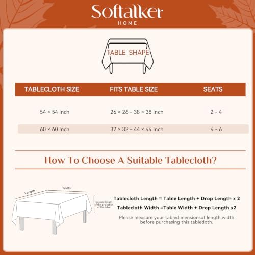 Softalker Fall Jacquard Square Tablecloth, 60 x 60 Inch Burnt Orange