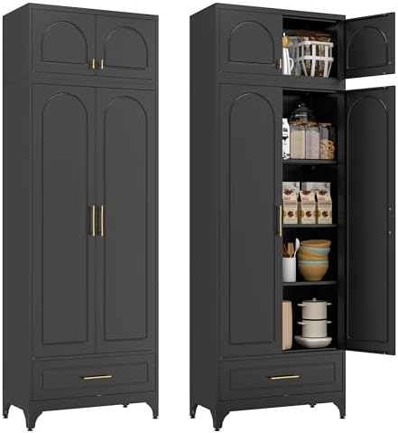 Polup Kitchen Pantry Cabinet, 90" Tall Metal Storage Cabinet with Drawer