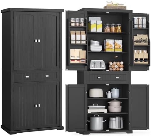 VASAGLE Pantry Cabinet, Freestanding Tall Cupboard with a Drawer