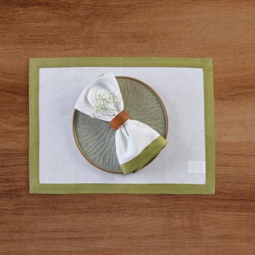 Solino Home 100% Pure Linen Napkins, 20 x 20 in, Avocado Border, Set of 4