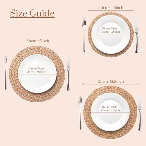 Round Woven Placemats Set of 4, Natural Water Hyacinth Place Mats, Boho Wicker Placemats, Table Mats for Dining Table (13.8 inch) by YANGQIHOME