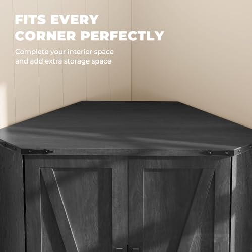 Dripex Tall Kitchen Pantry Cabinet with LED Light, 71" Corner Pantry Black