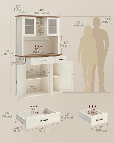 VASAGLE Pantry Cabinet with Lights and Charging Station
