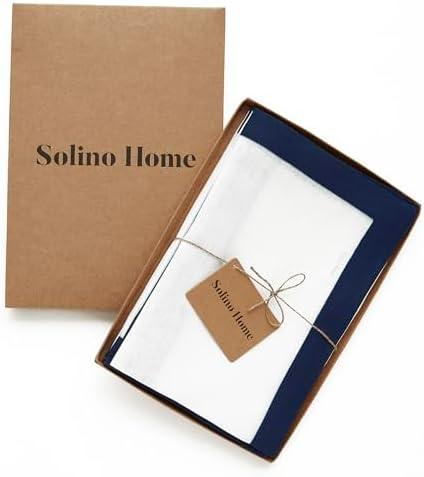 Solino Home 100% Pure Linen Napkins, 20 x 20 in, Navy and White, Set of 4