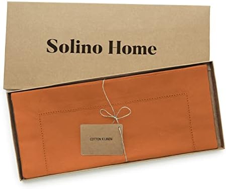 Solino Home Cotton Linen Table Runner Pumpkin Hemstitch, 14 x 60 in