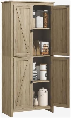 HOMCOM 72" Freestanding Kitchen Pantry Cabinet, Farmhouse 4-Door Natural
