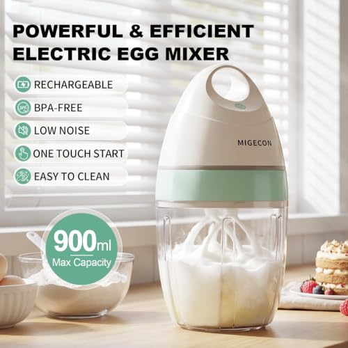 MIGECON Stand Mixer Electric Kitchen Mixer 900ml Egg Electric Whisk, White