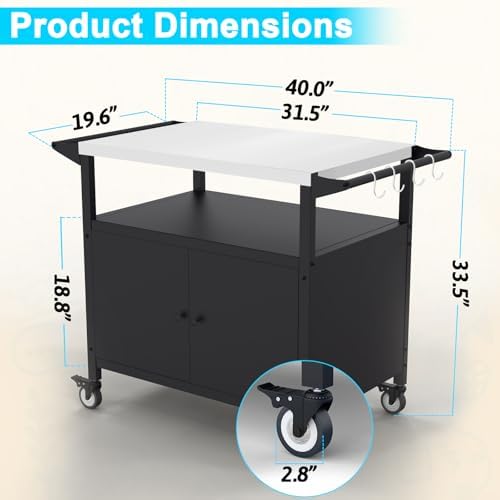 COZEER Outdoor Grill Table with Storage, Weatherproof Grill Cart