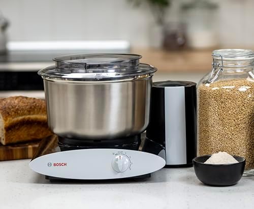 Bosch Universal Plus Stand Mixer with Stainless Steel Bowl with NutriMill Dough Hook Extender Bundle- Black 500 Watt
