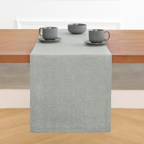 Solino Home 100% Pure Linen Table Runner Chambray Grey, Athena 14 x 108 in