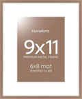 Homeforia 9x11 Mocha Frame, High End Metal 9 x 11 Picture Frames with Mat 6 by 8 inch Photo, 9by11 Thin Poster Frame Matted to 6x8 Print, 11x9 Wall or Tabletop Frame, Tempered Glass, Wall Kit, Set of 1
