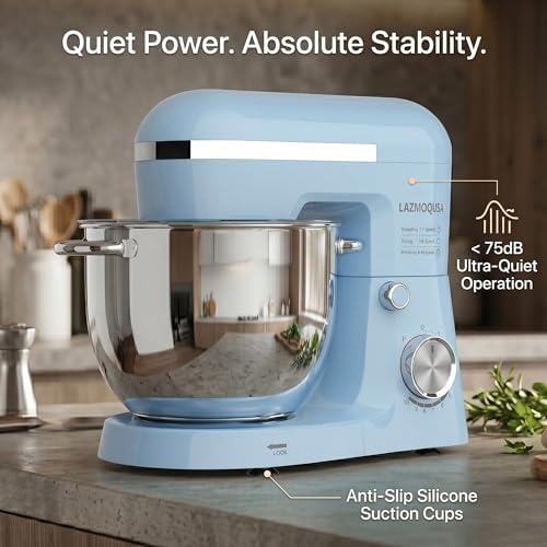 Stand Mixer, 6.5 Quart, 660W, Tilt-Head Food Mixer with 10+ Speeds, Stainless Steel, Multifunctional, for Bread Dough and Cake (Blue)