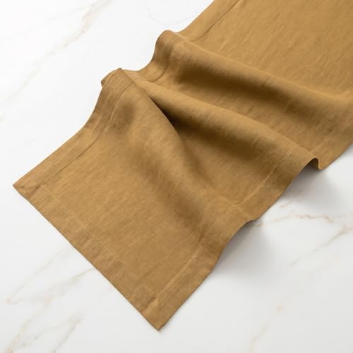 Solino Home 100% Pure Linen Table Runner Caramel Woven, Fete 14 x 60 in