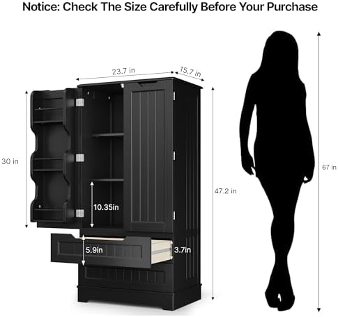 Gizoon 47'' Kitchen Pantry Cabinet with Drawers for Dining Room, Black