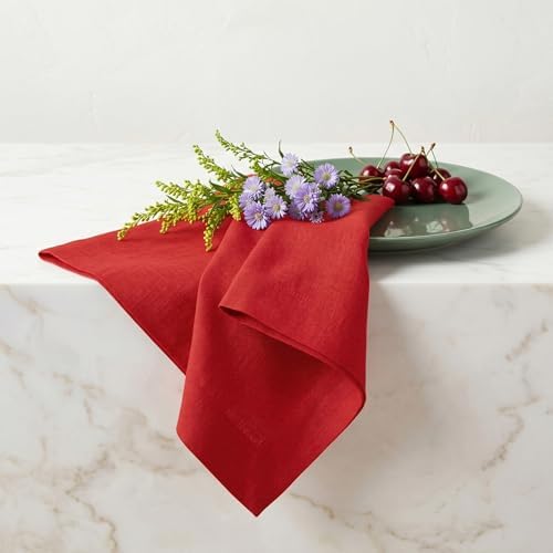 Solino Home 100% Pure Linen Dinner Napkins Red, Fete 20 x 20 in, Set of 6