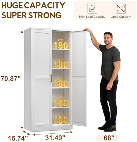 UNICOLY 71" Kitchen Pantry Cabinet, Metal Pantry Storage Cabinet with Doors