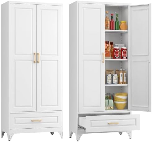 Polup 75" Metal Storage Cabinet, Tall Kitchen Pantry Cabinet with 1 Drawer