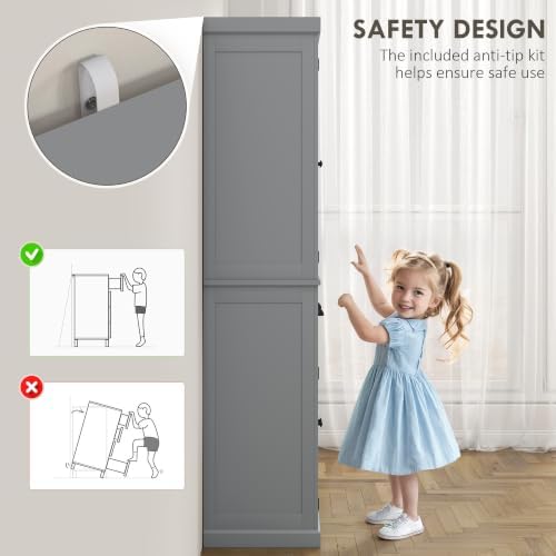 HOMCOM 72.5" Kitchen Pantry Cabinet Freestanding 4 Doors Gray