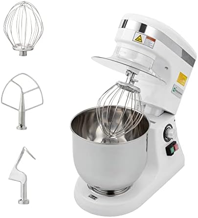 Restaurantware Hi Tek 5.3-Qt Electric Stand Mixer 1 Tilt-Head Kitchen Mixer With Stand - Includes Dough Hook Whisk & Beater 110V/60Hz White Aluminum Stand Mixer Up To 660 RPM