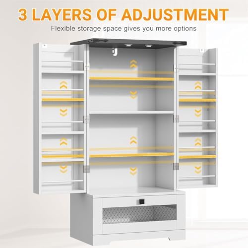kepptory Farmhouse Kitchen Pantry Storage Cabinet with Door Shelves