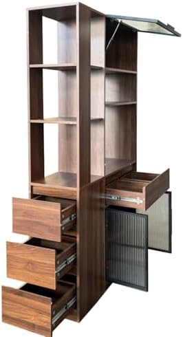 KEIKI 70.87" Tall Kitchen Pantry Storage Cabinet with 5 Drawers, Side Shelves, Glass Doors & Microwave Stand, Freestanding Wood Hutch Food Pantries Cupboard Organizer for Entrance Dining Room, Hallway