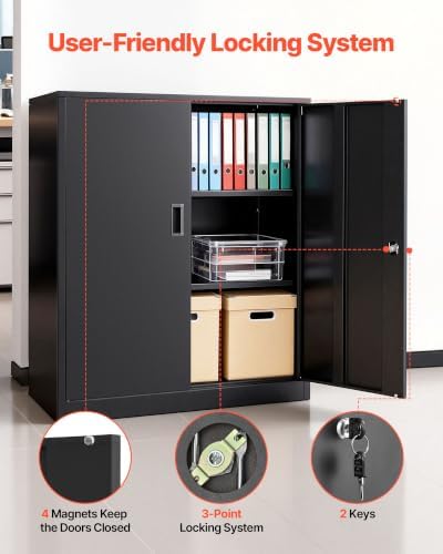 VEVOR Metal Storage Cabinet 41.7 in Lockable Steel Garage Cabinet Black