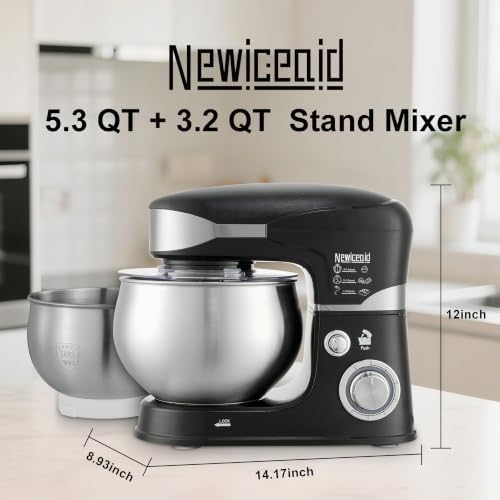 6-Speed 5.3QT+3.2QT Two-Bowl Stand Mixer, CHARCOAL BLACK