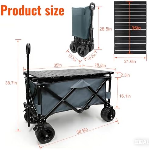 Collapsible Foldable Wagon Cart with Big Wheels and Tabletop
