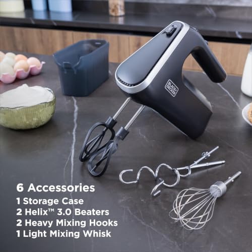BLACK+DECKER Performance Helix 3.0 Hand Mixer, 350W, 5 Speeds, Black