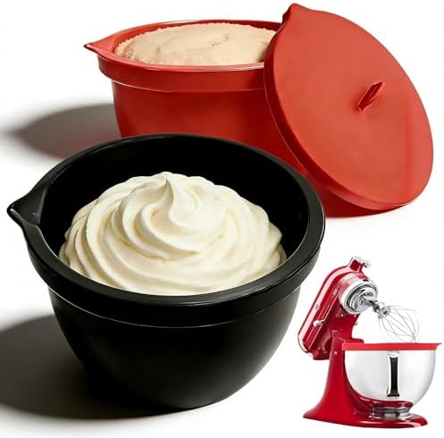 Silicone Bowl Liners with Lids for KitchenAid 5 Qt Tilt Mixing Bowl Inserts, Kitchen Mixer Accessories for Baking & Cooking, Dishwasher Safe, Heat & Cold Resistant（Red & Black）