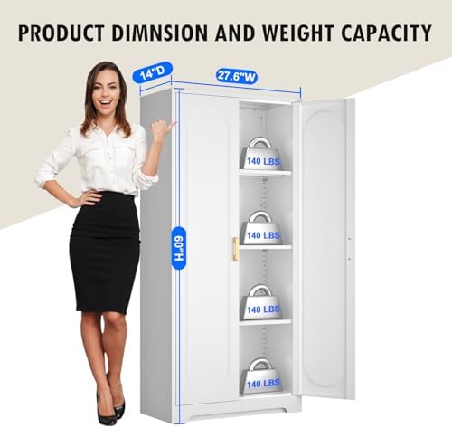 Polup 60" White Metal Kitchen Pantry Storage Cabinet with Doors and Shelves