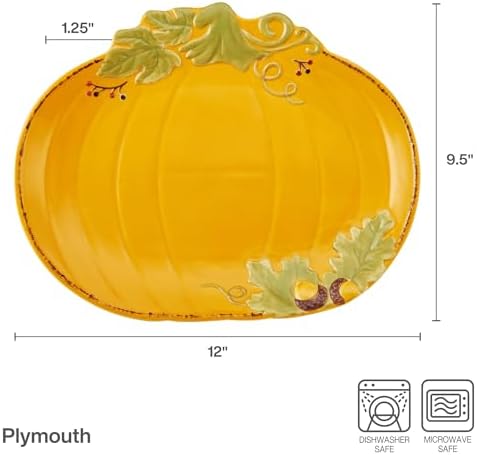 Pfaltzgraff Plymouth Autumn Harvest Thanksgiving Small Pumpkin Platter, 12 Inch, Orange
