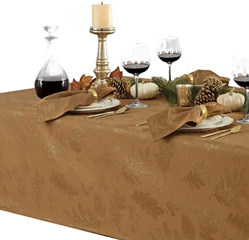 Newbridge Fall Damask Tablecloth Bronze Gold 52 x 70 Inch Rectangle