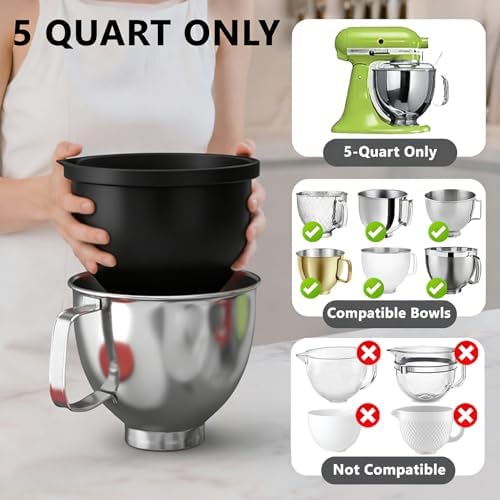 Silicone Bowl Liners with Lids for KitchenAid 5 Qt Tilt Mixing Bowl Inserts, Kitchen Mixer Accessories for Baking & Cooking, Dishwasher Safe, Heat & Cold Resistant (Black & White)