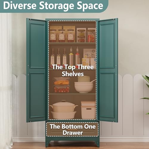 Polup 75" Metal Storage Cabinet, Tall Kitchen Pantry Cabinet with 1 Drawer