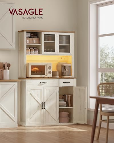 VASAGLE Pantry Cabinet with Lights and Charging Station