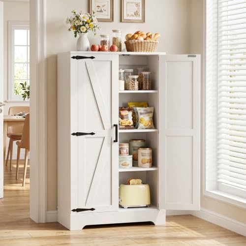Unikito Kitchen Pantry Storage Cabinet with Adjustable Shelves, White