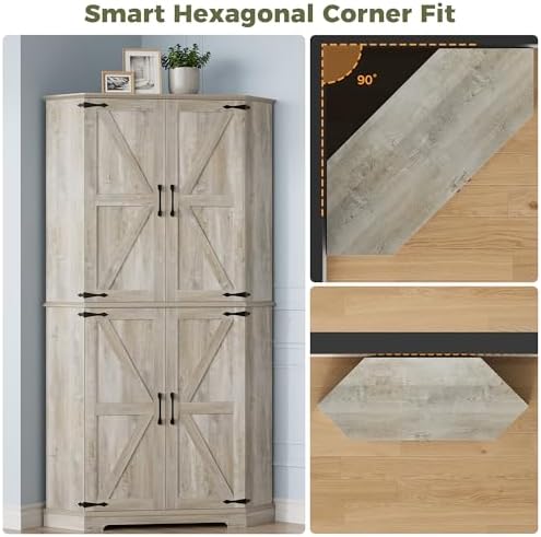 IRONCK Corner Cabinet, 72" Farmhouse Pantry Cabinet, Rustic Maple